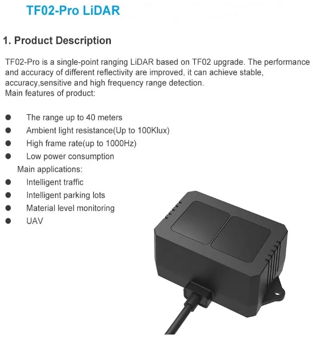 TF02-Pro LIDAR LED Rangefinder Single Point Ranging IP65 High Frequency Outdoor 40m Sensor Module  TF02-Pro