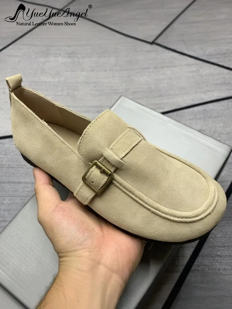 

Женские винтажные повседневные туфли из натуральной кожи, слипоны с круглым носком, весенние дышащие удобные туфли на мягкой подошве из коровьей замши