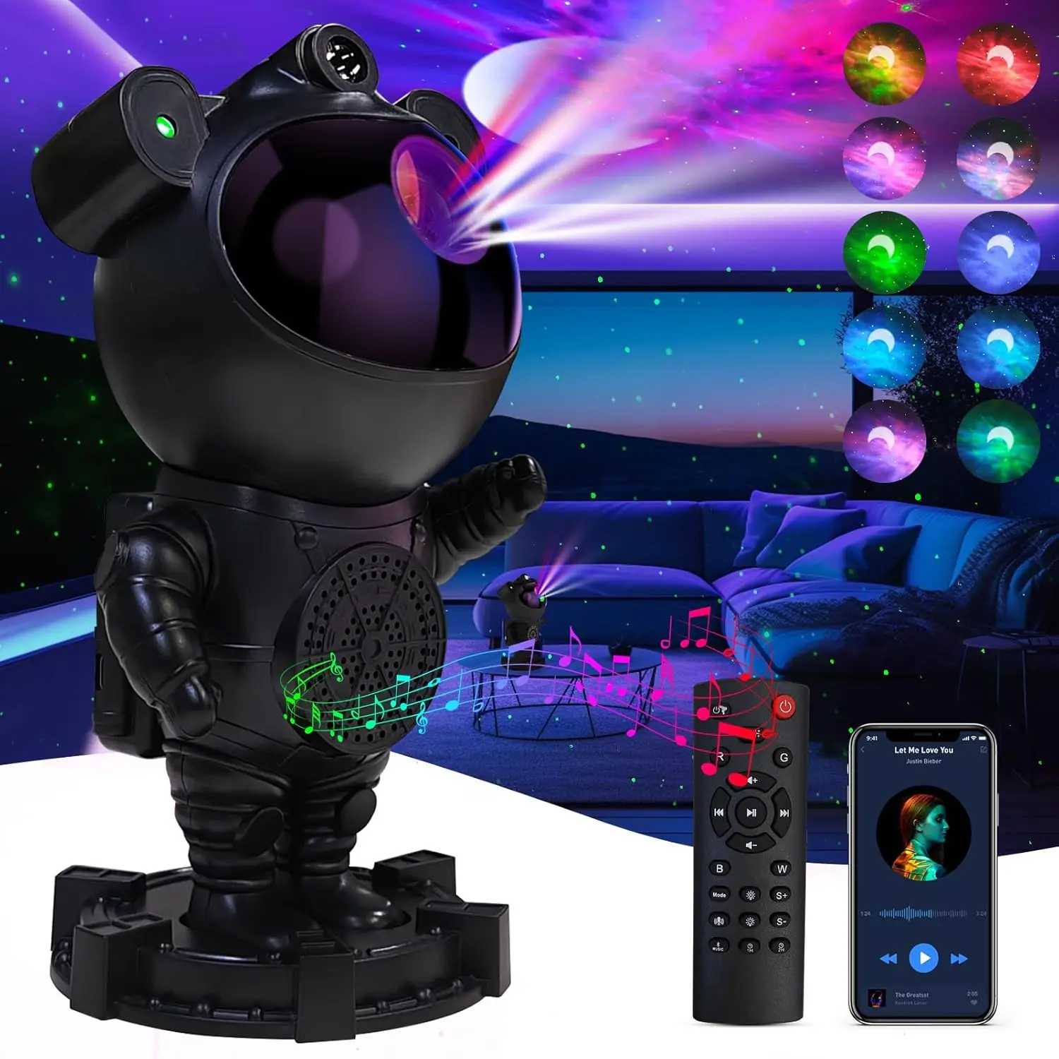 Lampu Proyektor Galaksi Astronaut - Lampu Proyektor Bintang, Speaker Bluetooth, Lampu Galaksi Bintang dan Bulan untuk Kamar Tidur dengan remote