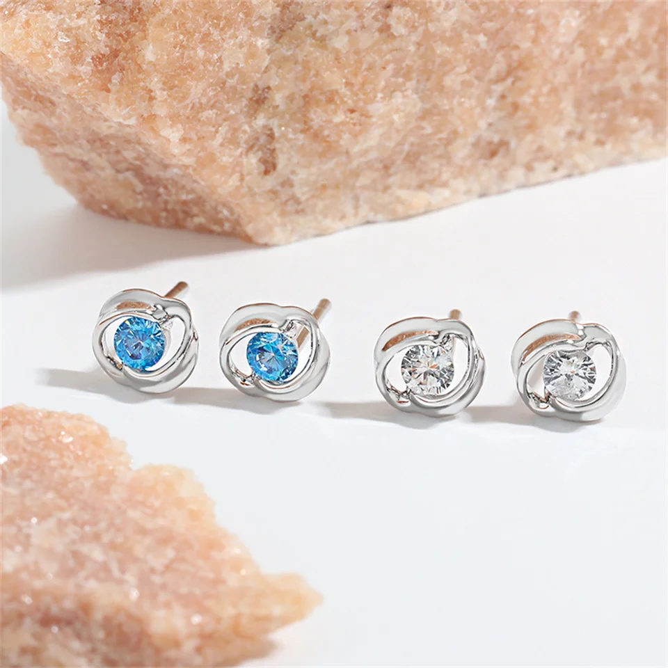 

Romantic Rose-themed Opal Earrings Simple Stylish Stainless Steel Jewelry Delicate Aquamarine Zirconia Ocean Heart Stud Earrings