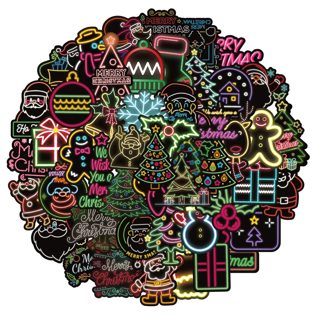 50PCS Neue Neon Weihnachten Graffiti Aufkleber für Fahrrad Hand Konto Federmäppchen Aufkleber BulingBulingStickers Store