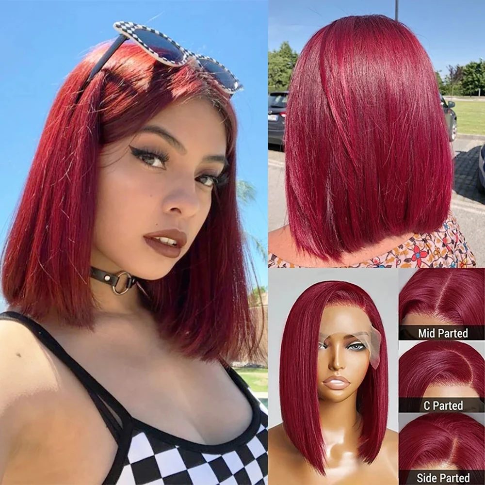 midulla wigs store 100% human hair wig 3 day delivery short straight bob human hair 99j burgundy hd transparent 13x4 lace front wig for women colored short bob wig