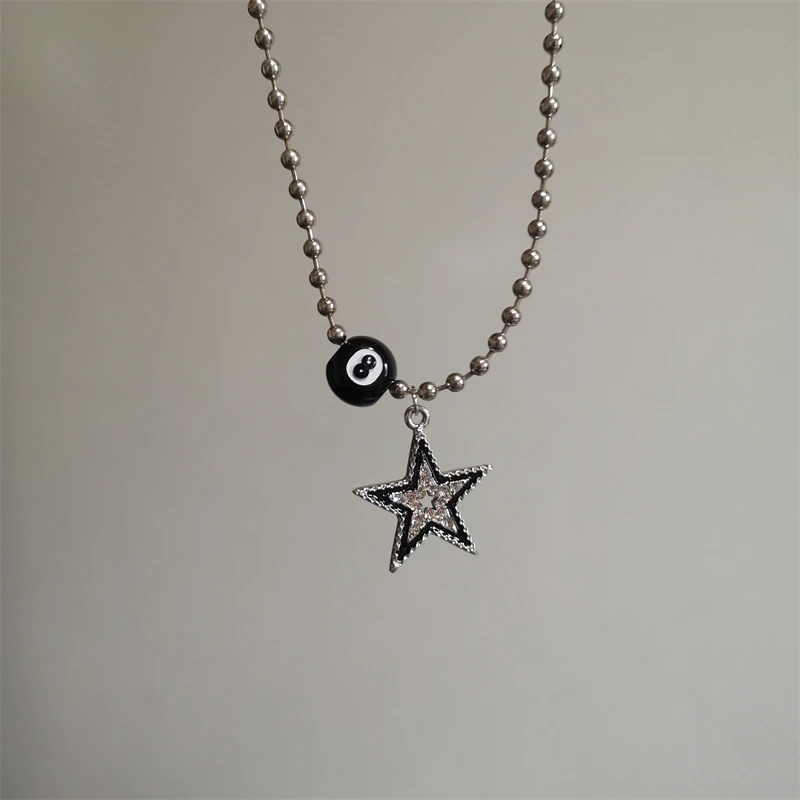 Punk Edelstahl Stern schwarz 8 Ball Anhänger Halskette für Frauen Männer Hip Hop koreanische Mode Halskette y2k Schmuck Accessoires