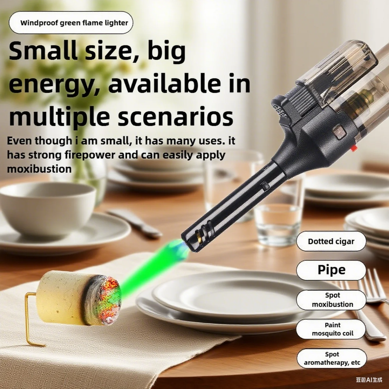 

Butane Gas Lighter with Green Flame and Transparent Gas Chamber, Large Capacity Windproof Direct Impact Lighter Small Tool
