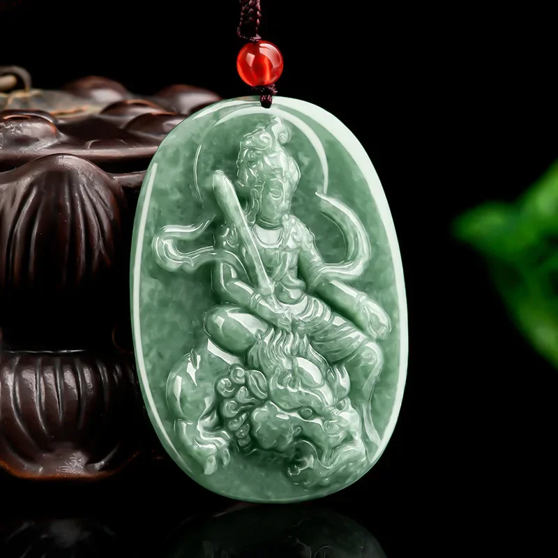 

Burmese Jade Guanyin Pendant Natural Manjushri Necklace Designer Talismans Jadeite Green Stone Man Real Fashion Jewelry Vintage