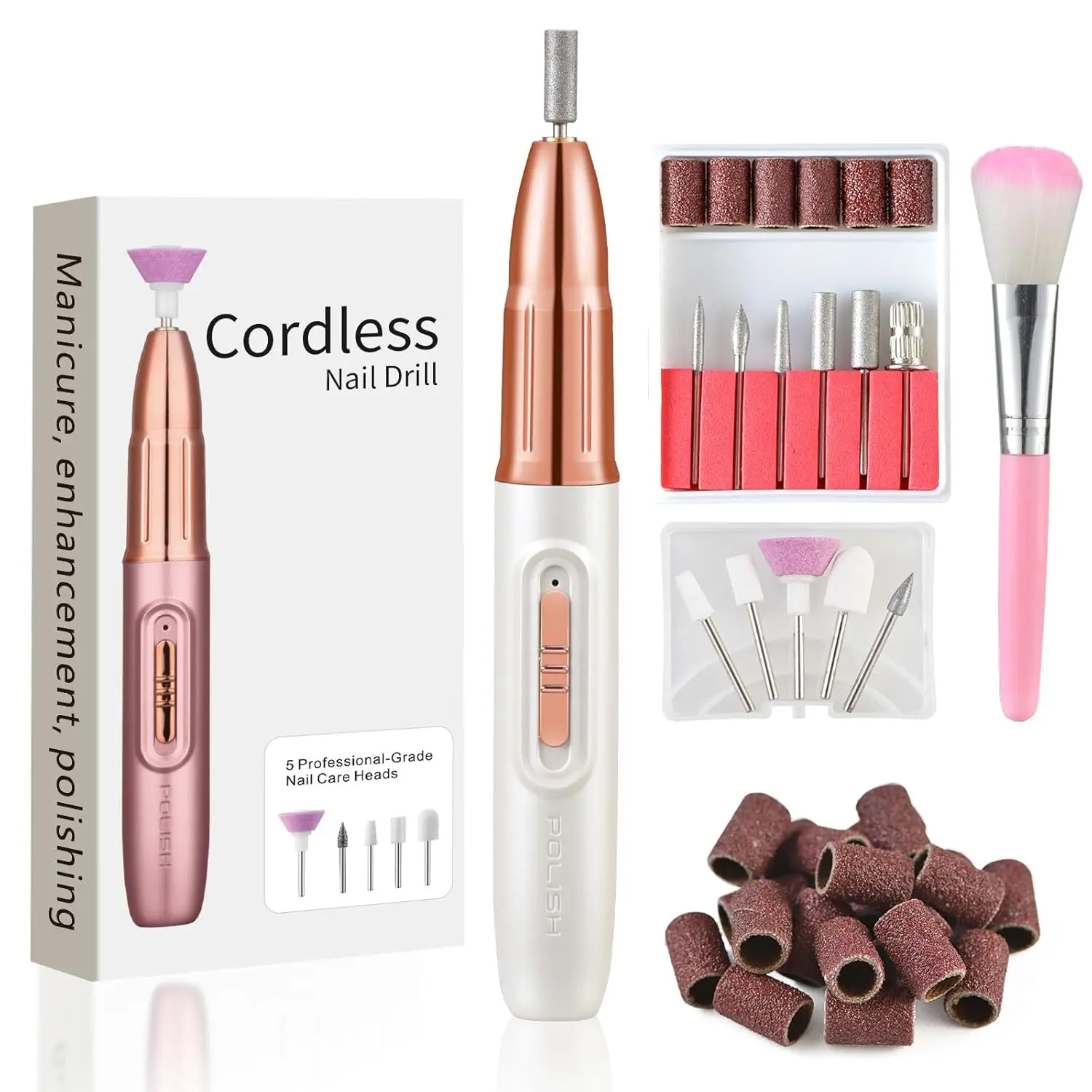 

Cordless Nail Drill 20000 RPM with 11 Bits, Rechargeable Electric Nail File for Acrylic Gel Dip Powder, Low Noise & Vibration, 2 Speeds & Reverse, Manicure Pedicure Tool