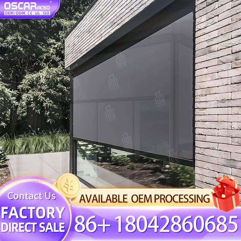 Windproof Sunshade Motorized Electric Zip Track Roller Screen Outdoor Patio Roller Curtain Rolling Blind