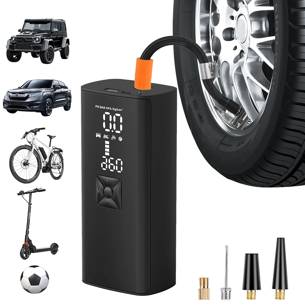 

Digital 4000mAh Tire Air Pump Tire Pressure Tester Car Air Compressor 150PSI Portable Inflator With LED Flashlight Power Bank