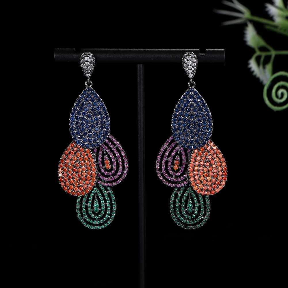 

Luxury Hollow Out Splicing Geometry Waterdrop Tricolor Earrings For Women Wedding Party Indian Dubai Bridal Jewelry Femme A0107