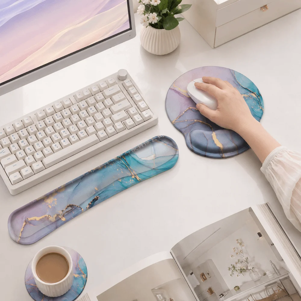3Pcs/Set Comfortable Keyboard Wrist Rest Set Non-Slip Base with Wrist Rest Wristband Mouse Mat Ergonomic Soft