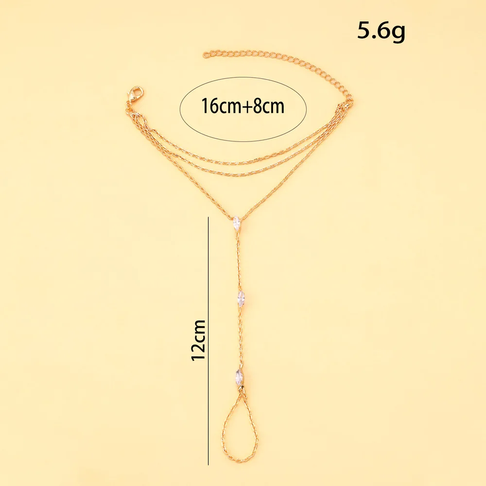 Marquise Connected Finger Bracelet For Women Minimalist Niche Design Personalized Multi Layer Back Of Hand Adjustable Jewelry