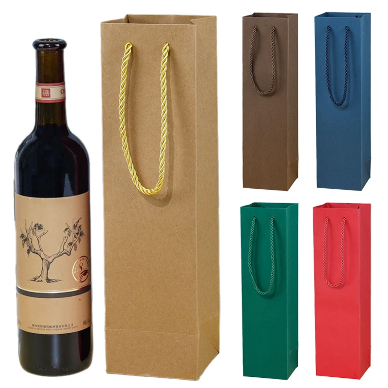 Sacs à vin avec poignée, 10 pièces, sac en papier de couleur unie pour emballage de vin rouge, sac cadeau de noël, mariage, fête d'anniversaire, pour invités