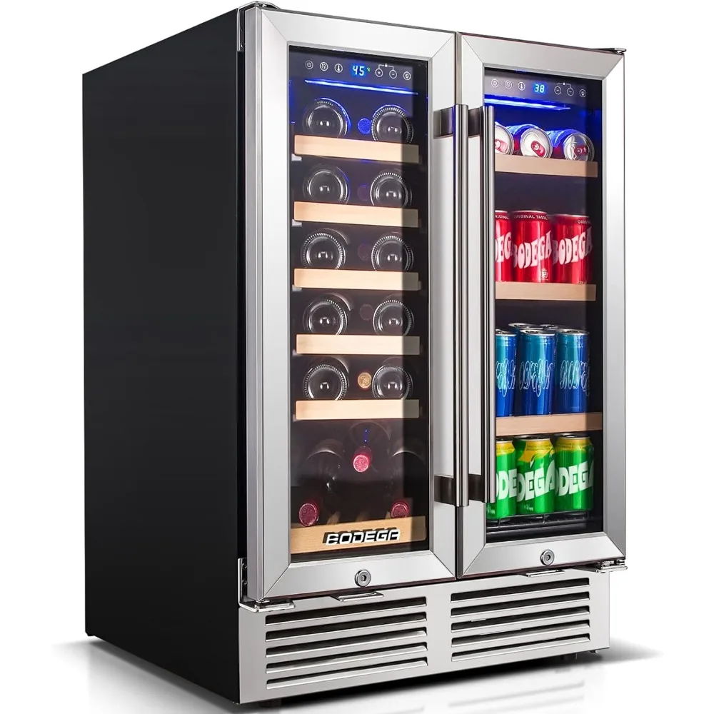 Vinho e Bebidas Frigorífico, Dual Zone Wine Cooler, Smart App Controle, 2 fechaduras de segurança, luz LED suave Hold, 24"