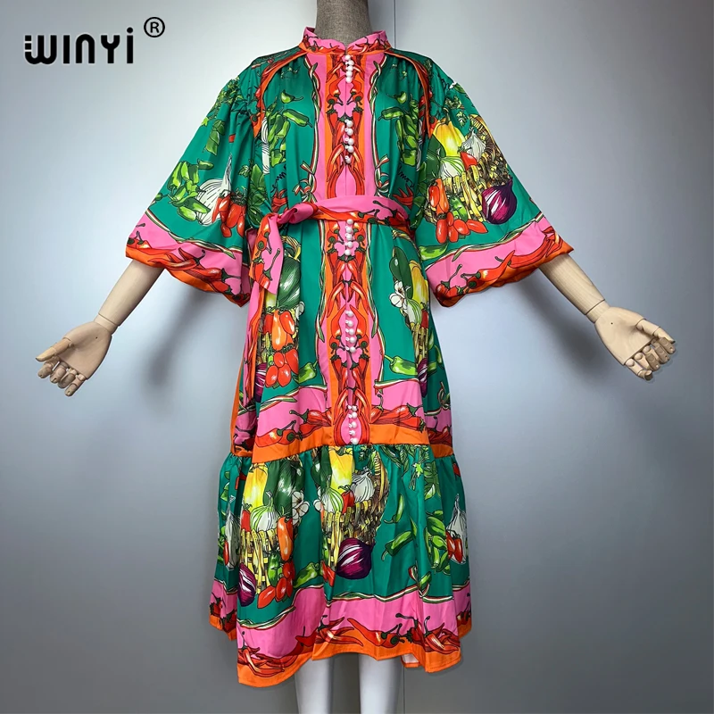 

WINYI muslim's dresses for woman maxi dress Floral Print Kaftan abaya dubai luxury summer Bohemian party dress holiday Caftan