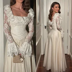 Customized Sparkle Lace Pleat Ruffle A-line Square Neck Long Dresses Homecoming  Matching Fashion