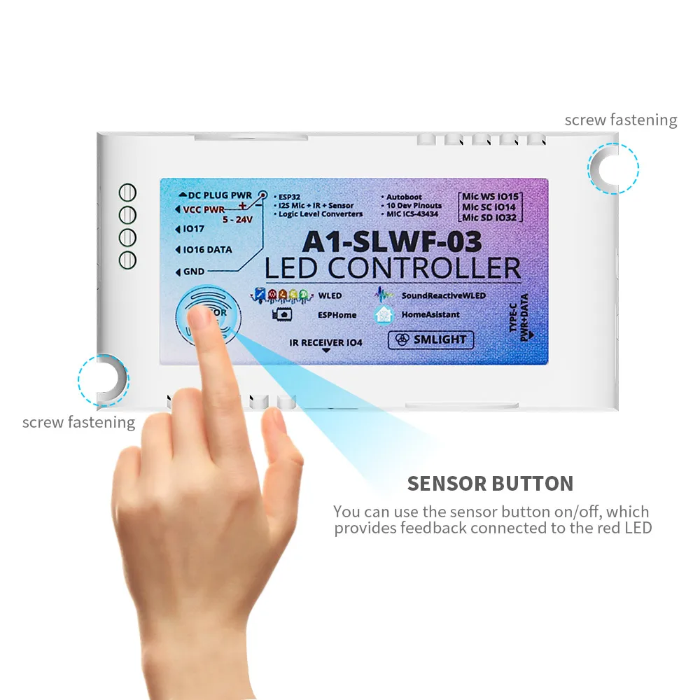 SMLIGHT A1-SLWF-03 WLED ESP32 WS2812 Pixels LED Controller Mic Home Assistant For WS2812B WS2811 WS2813 WS2815 Strip DC5-24V