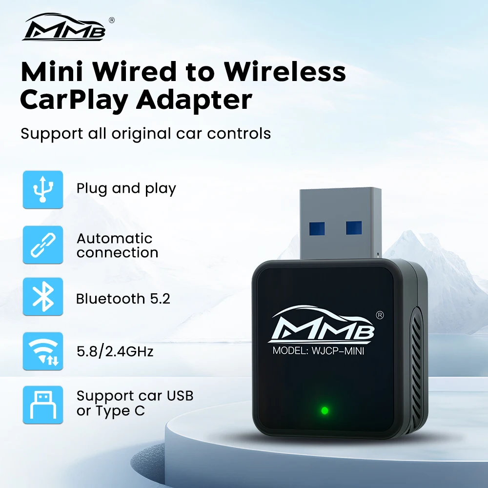 

2024 New Mini Wired to Wireless Android Auto and Apple Carplay Adapter Plug and Play Fota Upgrade WiFi BluetoothV5.2 for Porsche