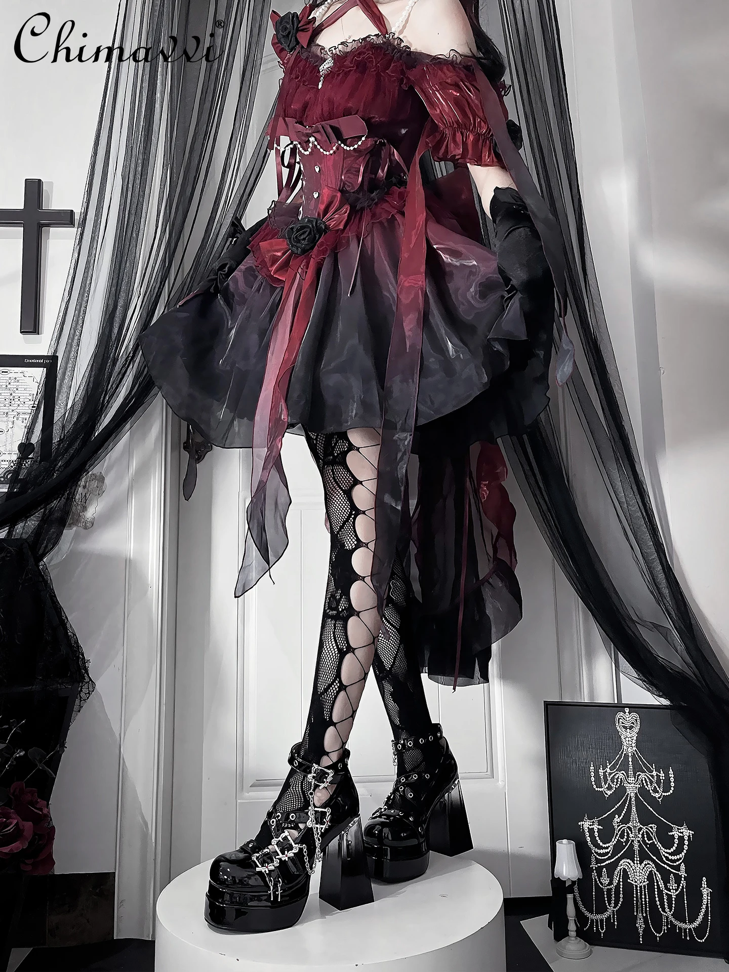 الأصلي القوطية نمط ثقافة فرعية فاسق حذا فردي للسيدات النساء لوليتا فتاة داكنة السيدات الأسود براءات الاختراع والجلود عالية الكعب مضخات