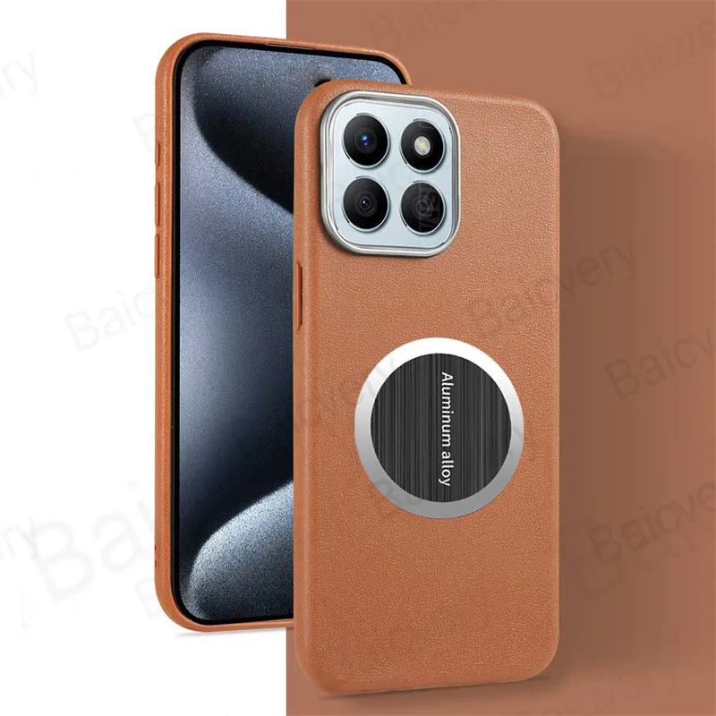 لهاتف Honor X7D 5G / 400 Smart 5G غطاء خلفي ناعم من الجلد الفاخر مع ملصق صفائح حديد
