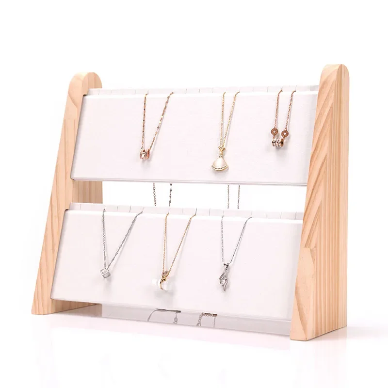 Wholesale 2 Layers Wood Slope Shape Jewelry Display Necklace Pendant Bracelet Organizer Stand Holder Rack Showcase Tray