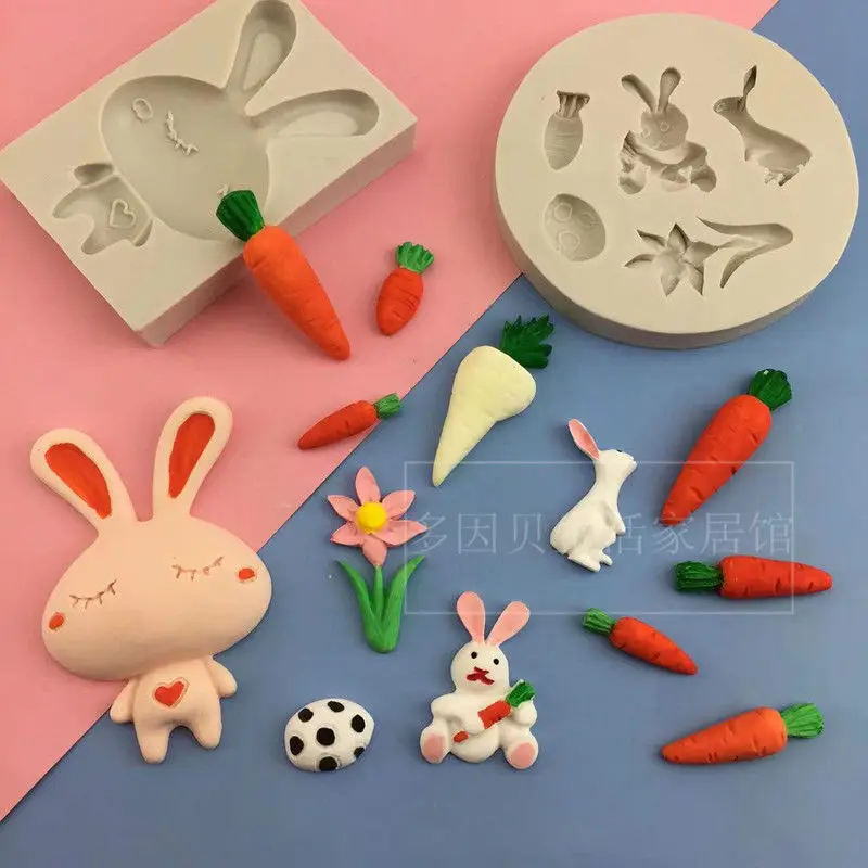 

1 Pce Diy Rabbit Carrot Egg Flower Happy Easter Chocolate Fondant Jelly Pudding Cake Silicone Mold Confectionery Handmade Soap