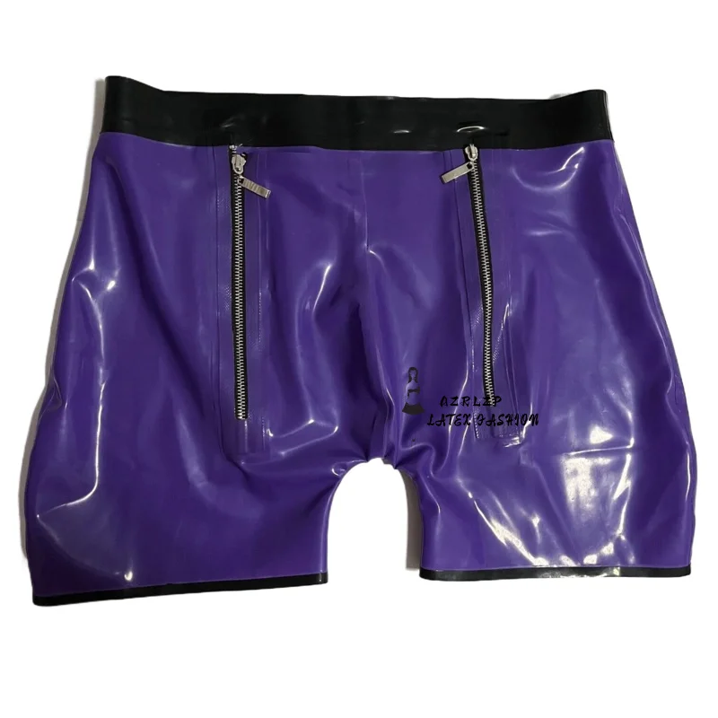 100%  Latex Rubber Men Hip Tight Shorts Sexy Boxer Shorts Zipper