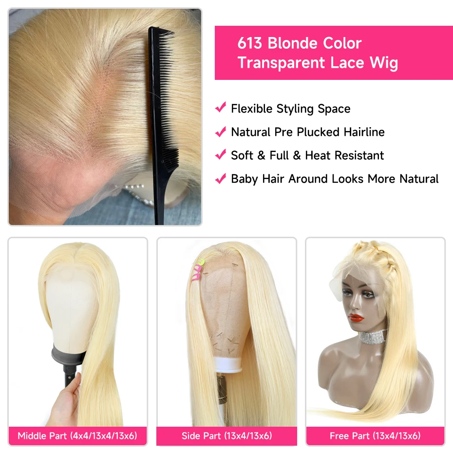 360 Lace Wig 613 Hd Lace Frontal Wig 13x6 Honey Blonde Colored Human Hair Wig Pre Plucked Brazilian Original Hair Straight 13x4 Lace Front Wig Pre-cut Lace Glueless 5x5 Lace Closure Wigs For Women 200 image 5