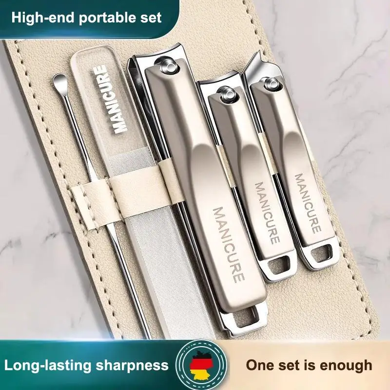 5Pcs Professional Nail Clippers Set With Rotating Leather Bag Manicure Pedicure Trimmer Kit Nail Care Tools