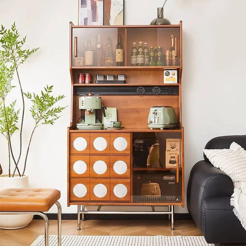 

Medieval solid wood dining side cabinet integrated high cabinet against the wall living room home entrance cabinet retro
