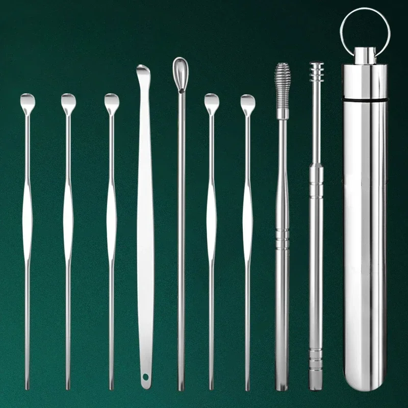 6/9/10Pcs Ear Wax Pickers Stainless Steel Earpick Wax Remover piercing kit earwax Curette Spoon Care Ear Clean Tool Easy Carry