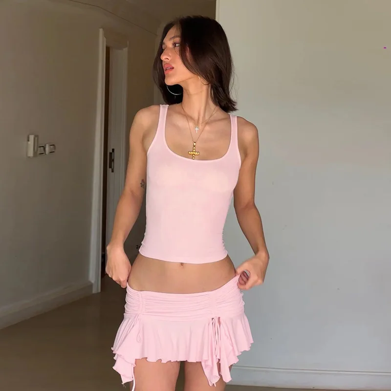 Slim Fit Colete f Saia Conjunto Gola Quadrada Faionable Conjunto Feminino Fibra de Poliéster Coleção Outono Sem Marca Registrada