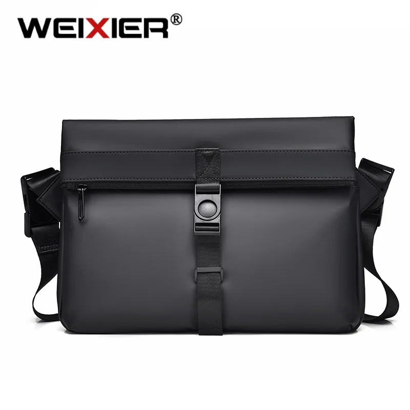 WEIXIER Fashion Men High Capacity Crossbody Bag City Travel Leisure Shoulder Bag PU Fabric Soft Waterproof Pure Color Simplicity