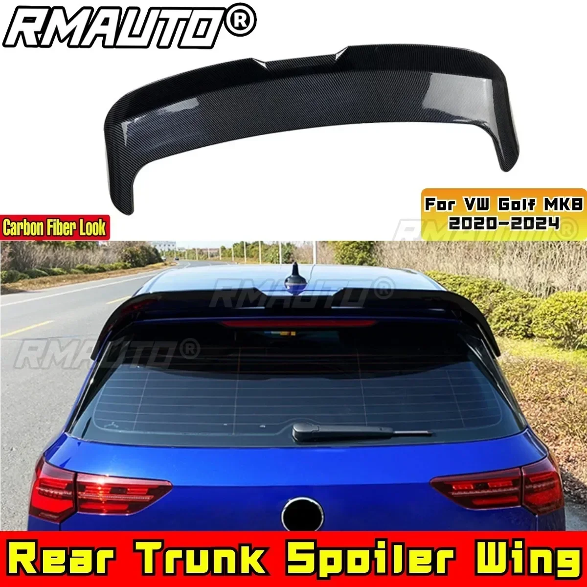 Für VW Golf MK8 2020-2023 Body Kit Hinten Dach Flügel Spoiler Carbon Look Sport Stil Hinten Stamm flügel Auto Zubehör