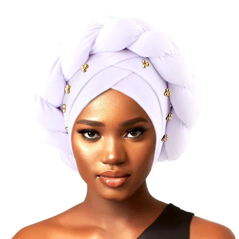 Women Fashion Gold Drill Three-Dimensional Twist Braid Headscarf Bonnets Muslim Pure Colors Hat Cancer Chemo Caps Wrap Head Hat