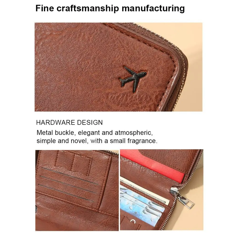

Storage Bag Zipper Passport Bag Coin Purse PU Leather Credit ID Card Holder Simple Multi-functional Travel Wallet Bus Tickets
