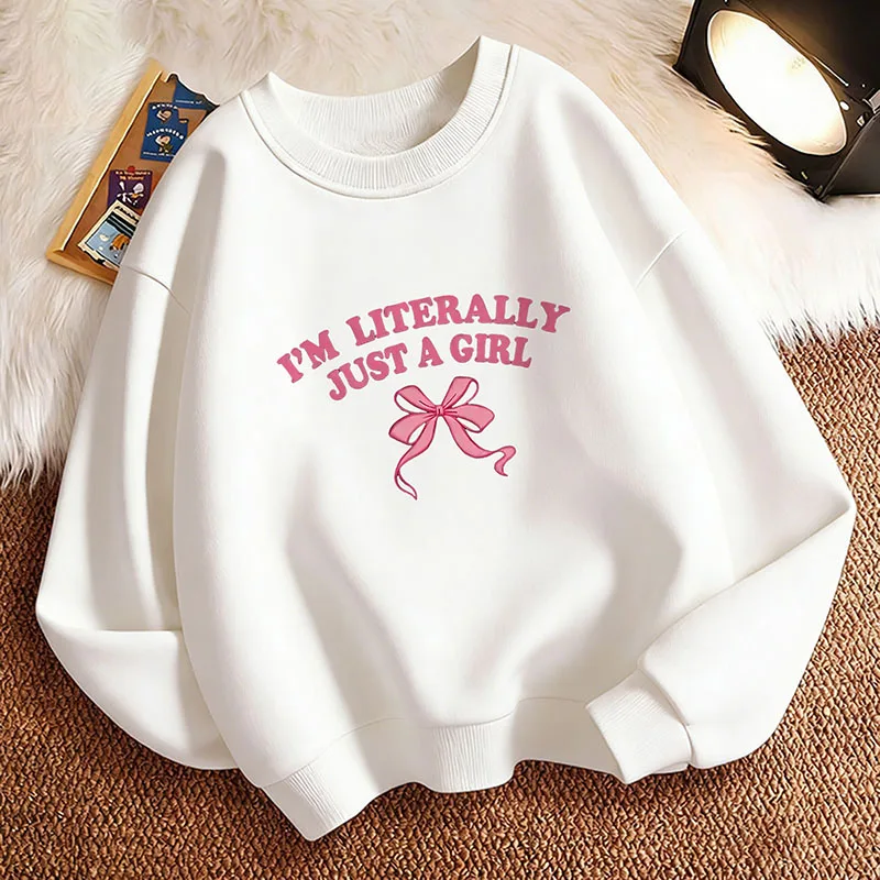 I'm Literally Just A Girl Bow Hoodie Vintage Style Casual Printed Children's Sweatshirt Hoody Girls Autumn Winter Casual Hoodies