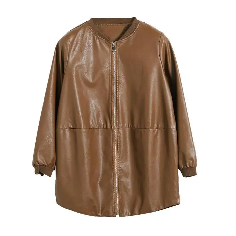 Veste en cuir PU noir pour femme, manteau mi-long adt, uniforme de baseball imperméable, vêtements d'extérieur en similicuir, grande taille, automne et hiver