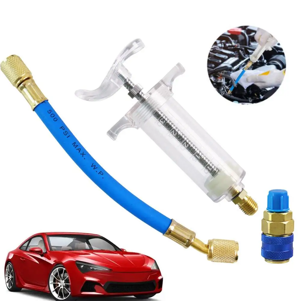 

1Oz Car A/C Oil/Dye Injector With R134A Low Side Quick Adapte Coupler Oiler Tools Syringe Injection Air Conditioning Repair K7P3