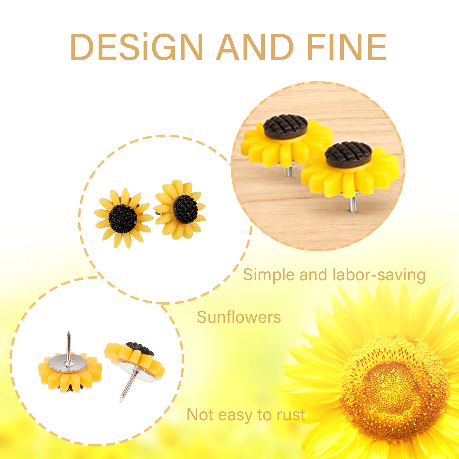 

30 Pieces Sunflowers Push Pin Wall Bulletin Nail Drawing Board Office