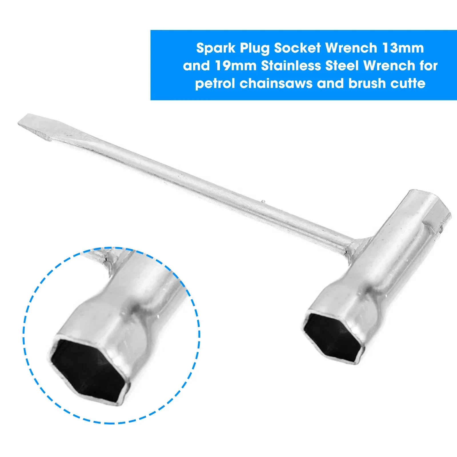 Spark Plug Socket Wrench 13mm and 19mm Stainless Steel Wrench for Petrol Chainsaws and Brush Cutters Garden Machinery Wrench New