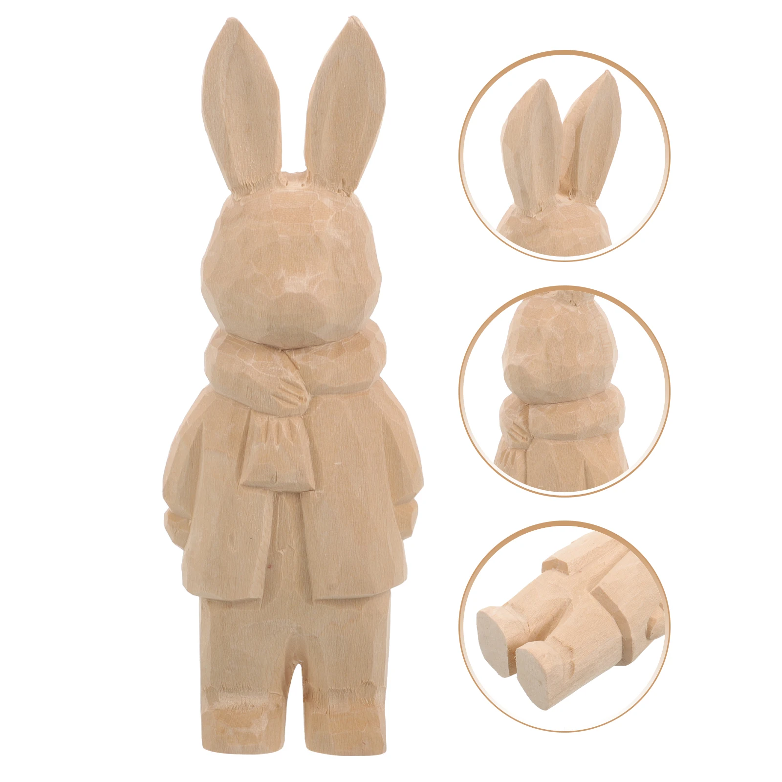 

Log-colored Rabbit Ornaments Wood Animal Craft Decor Home Desktop Statue Wooden Bunny
