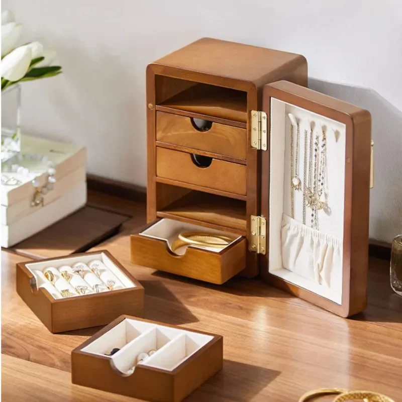 

Solid Wood Small Refrigerator Jewelry Box Multi-Layer Dressing Table Organizer Large Capacity Jewelry Storage Cabinet