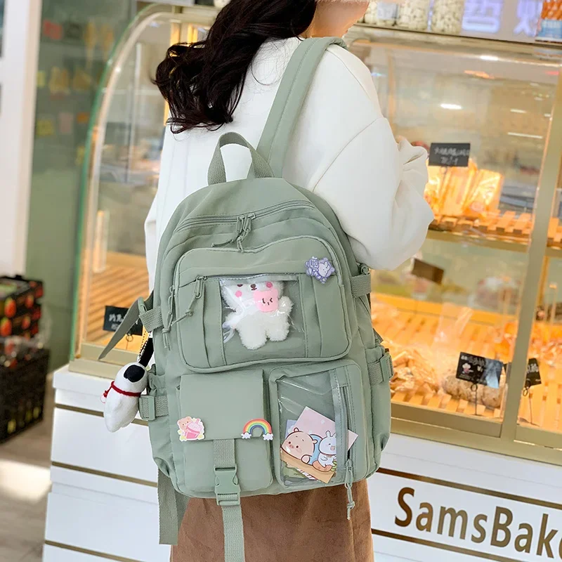 Aesthetic Backpack Girl Junior High School Student School Bag Youth School Backpack Female Book Bag Large Capacity Back Bag