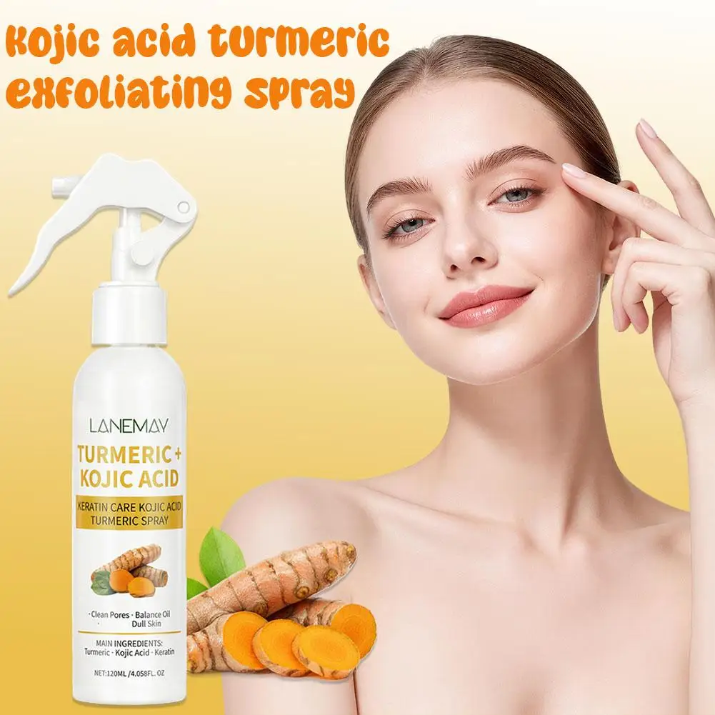 120ml Kojic Acid Turmeric Face Exfoliating Spray Nourishes Moisturizing Facial Cleansing Spray For Smooth Skin