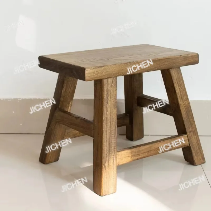 

Детский табурет JC из массива винтажного вяза с шиповым соединением, маленький винтажный стул, пуфик из цельного дерева для гостиной