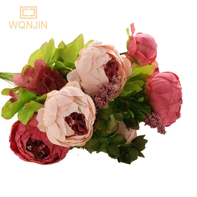WQNJIN Künstliche Blumen aus Pfingstrosen aus Seide mit 13 Köpfen, Vintage-Blumenstrauß, Pfingstrosen, Blumen für Zuhause, Tischdekoration, Hochzeitsdekoration – Detail 15