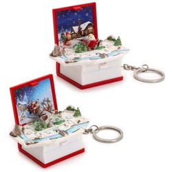 3D Mini Christmas Santa Claus Keychains Fold Book Keychain Pendant Keyring for Kid Birthday Christmas Gift Backpack Keychain