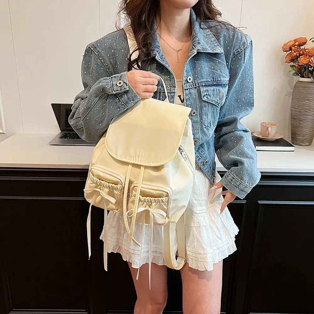 

Рюкзак на шнурке в корейском стиле, нейлоновая сумка большой вместимости, однотонная сумка-ведро, сумка через плечо с бантом, офисный работник