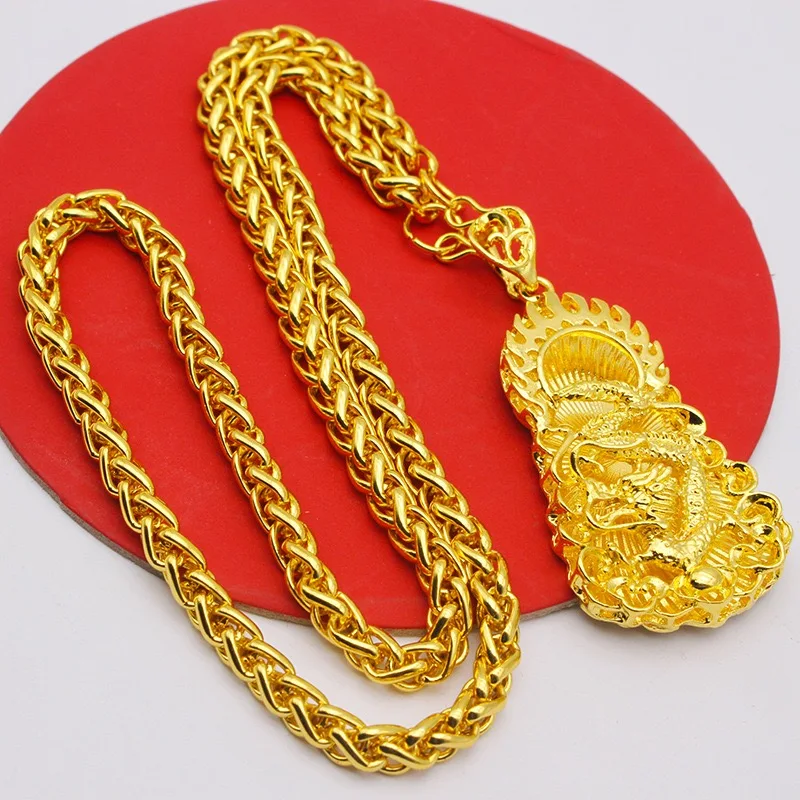 24K real gold men's necklace Guan Gong Guanyin faucet pendant domineering fashion accessories Luxurious 9999