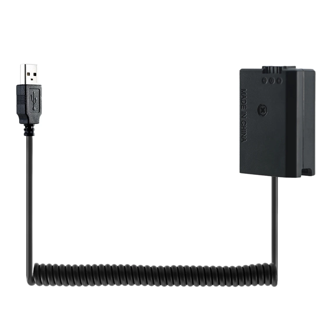 Cable de carga USB para NP-FW50, Cable de resorte de batería ficticia para Sony A7, A7R, A7S, A7M, A7II, A7S2, A7M2, A7R2, A6500, A6300, acoplador de CC